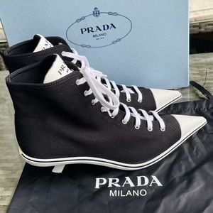 Prada Synthesis Heeled High-Top Sneakers Black/White Size EU 40 US 10